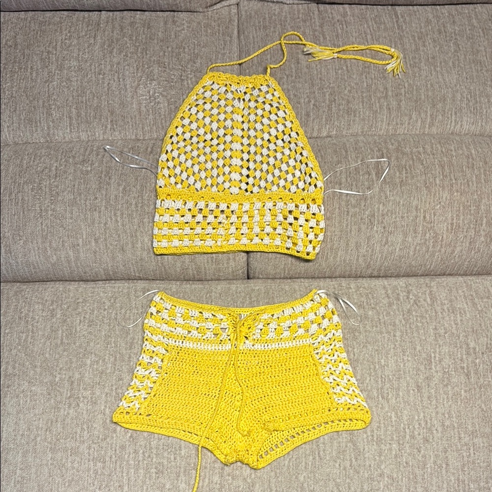 Yellow Crochet Women 2-Piece Set